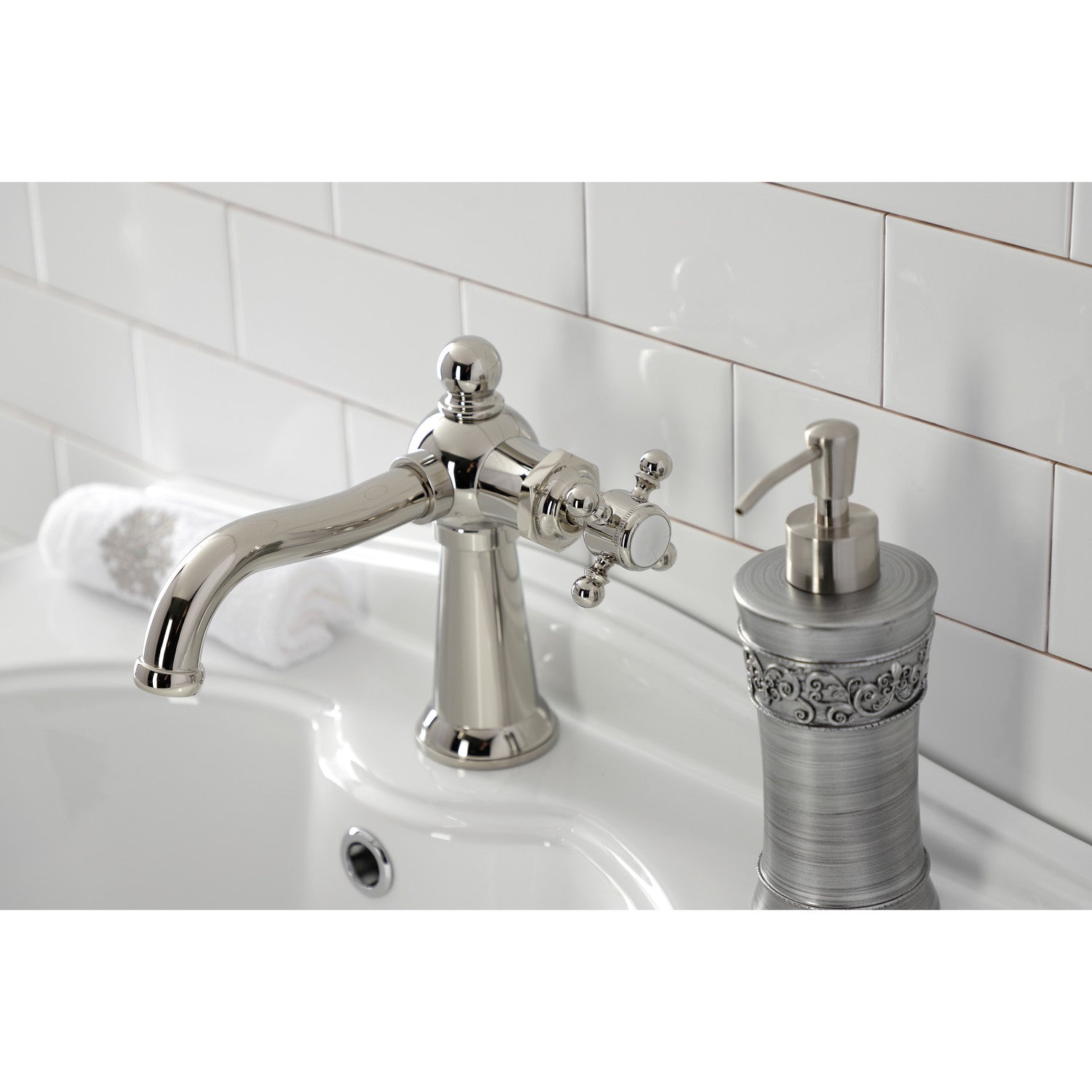 Kingston Heirloom KS154BXPN - Nautical One-Handle 1-Hole Bathroom Faucet with Push Pop-Up Drain, Polished Nickel — thumbnail 2